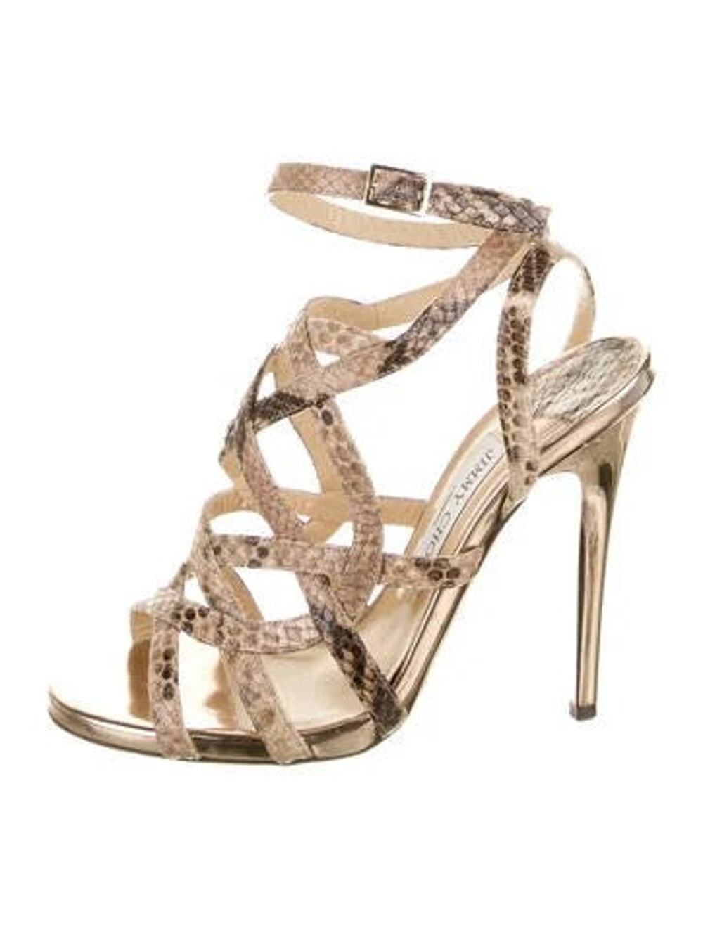 Jimmy Choo Embossed Leather Sandals Heels - 37
